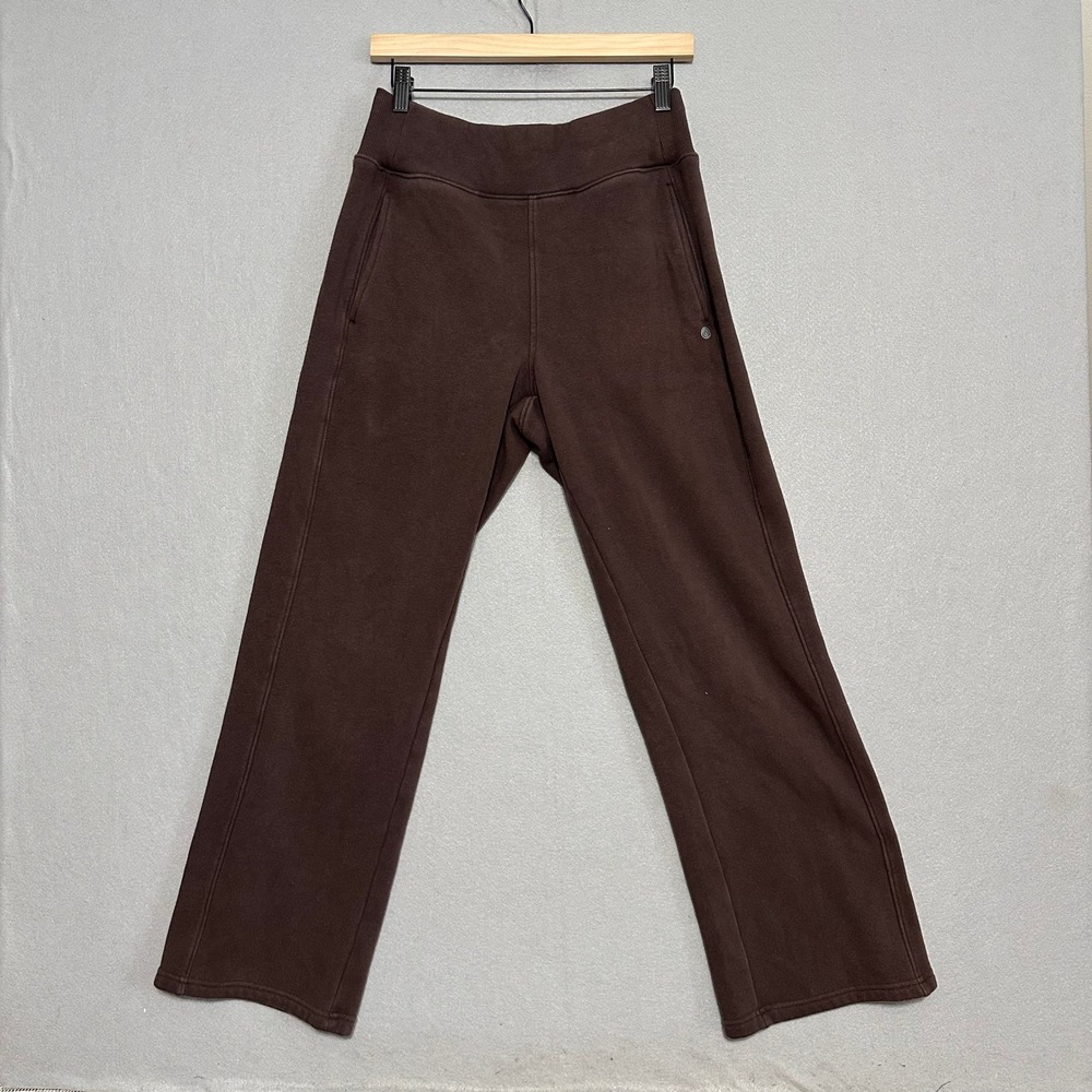 Aprana Brown Wide Leg Sweatpants Fleece Flare Lounge Pants Pockets Womens S